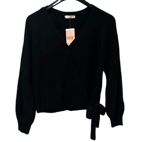 kirundo Sweaters - NWT KIRUNDO Wrap Sweater Balloon Sleeves Ribbed Knitted Pullover Tie Front Top